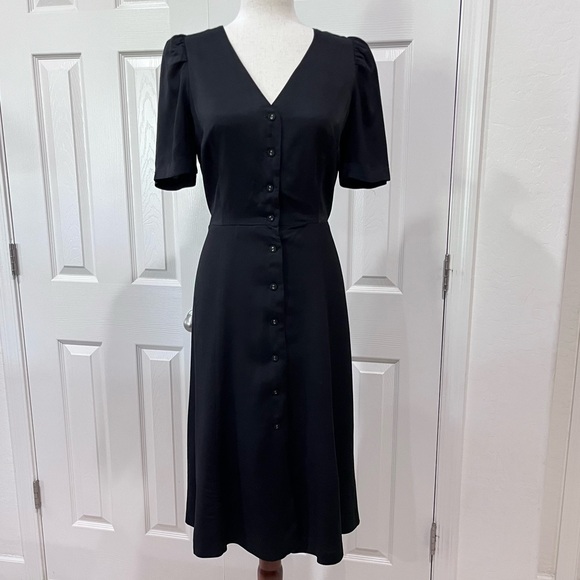 Ann Taylor Dresses & Skirts - Ann Taylor Black Twill Button Front Midi Dress Size Medium Petite